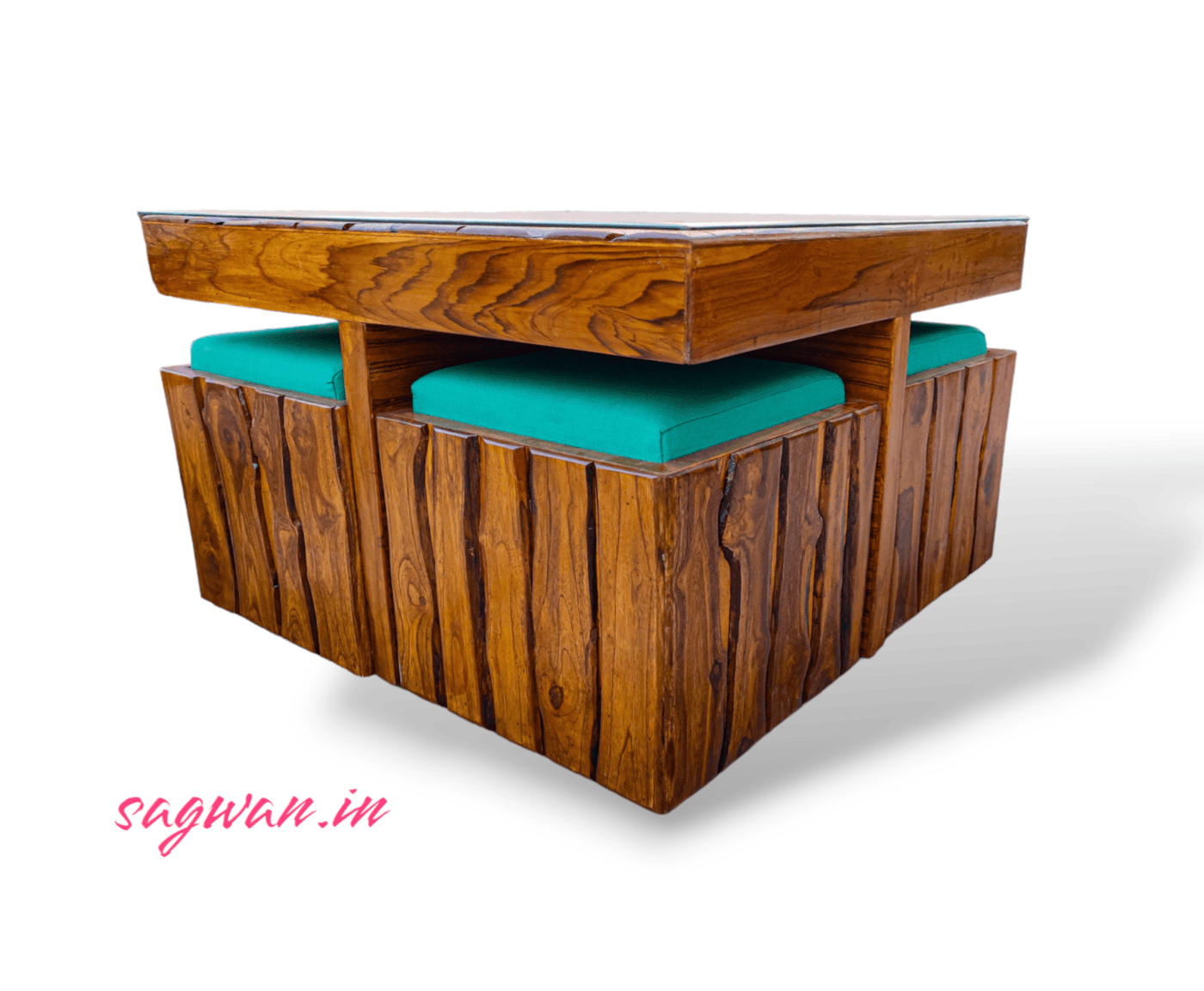Sagwan Coffee Table with 4 Cubical Stools Premium Teak Wood Furniture